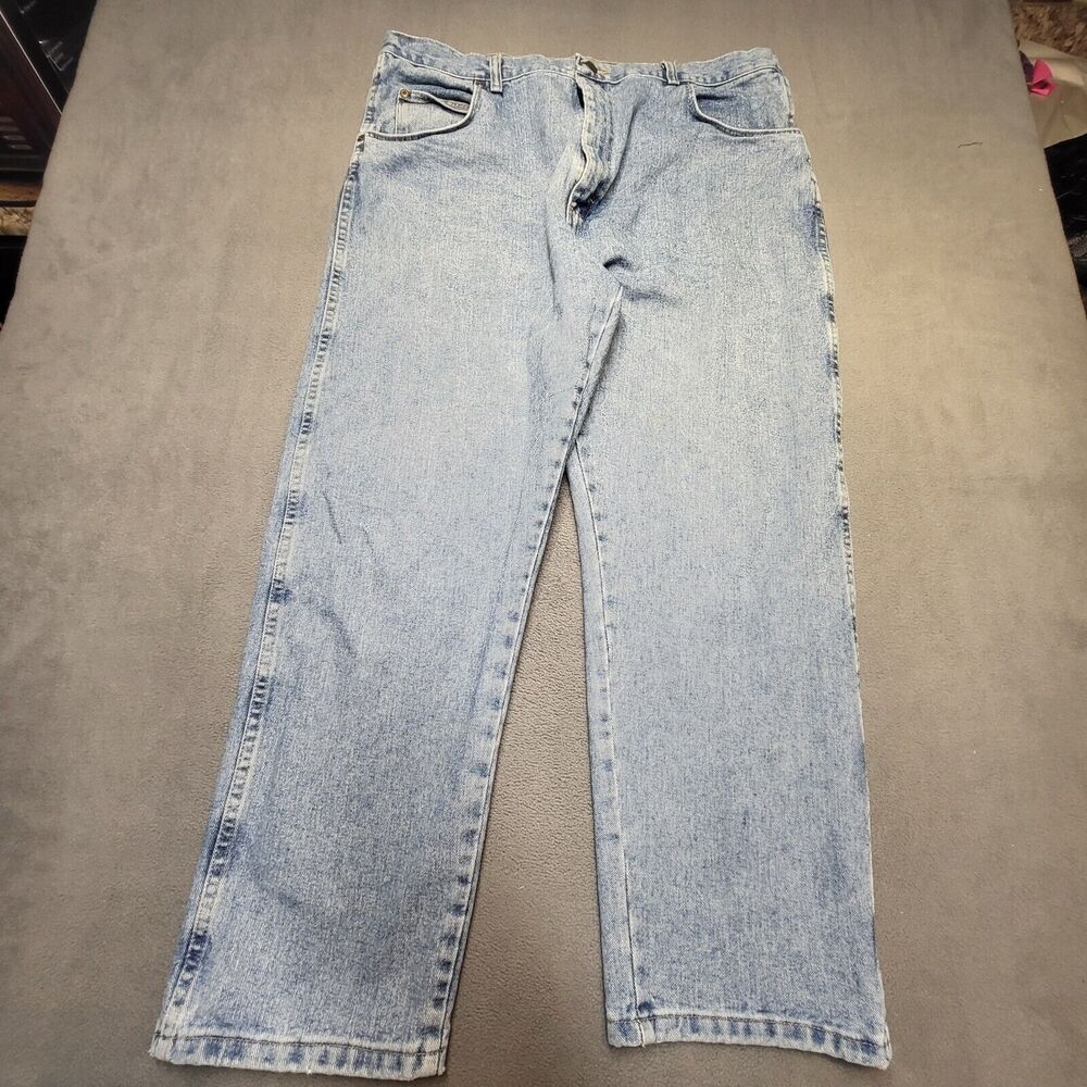 Wrangler Blues Jeans Mens 39x29 Blue Straight Leg Distressed Denim